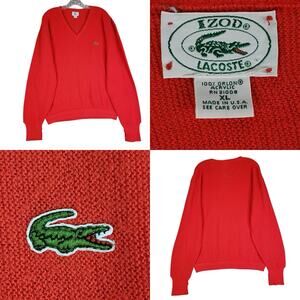 Izod Lacoste Sweater Men's XL Red Knit Pullover Cardigan Y2k Vintage Preppy
